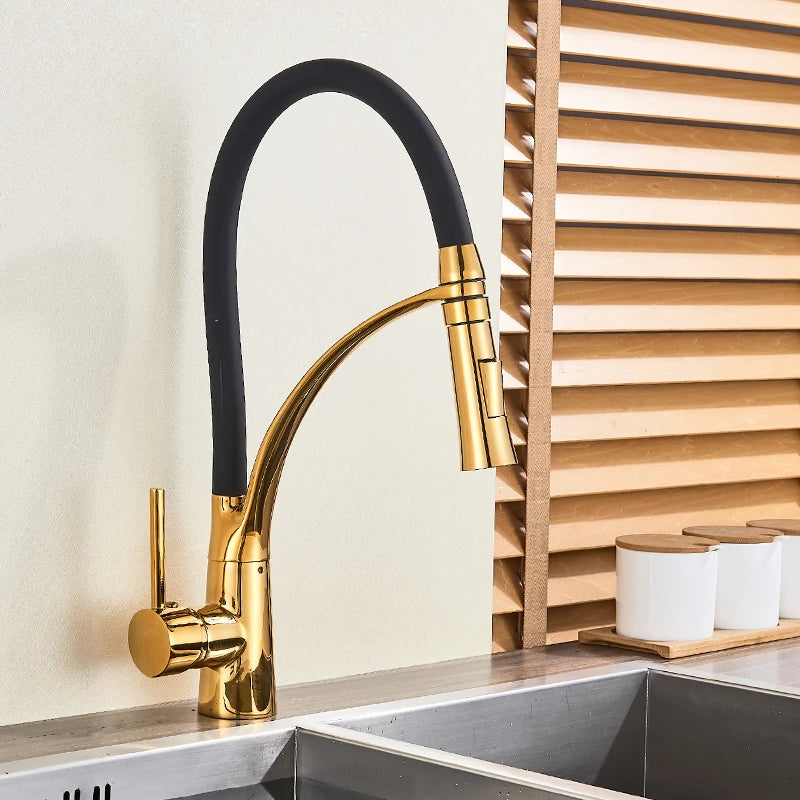 Mitigeur Cuisine Pivotant Laiton avec Douchette Extractible, 4 Finitions