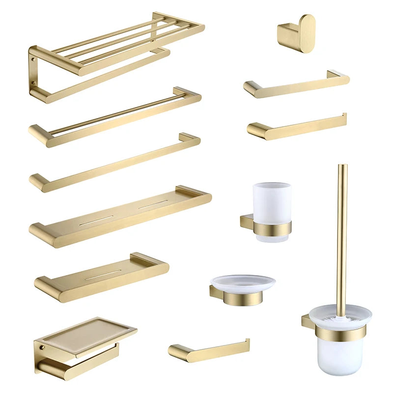 Accessoires Salle de Bain Doré Brossé en Inox 304, à la Pièce ou en Lot