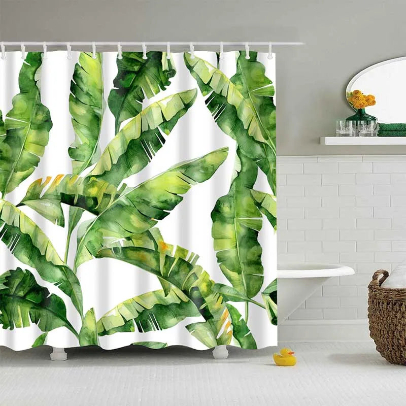 Rideau de Douche Feuillage Tropical Imperméable Polyester