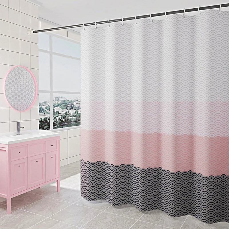 Rideau de Douche Écailles Rose et Gris avec 12 Crochets, 16 Dimensions