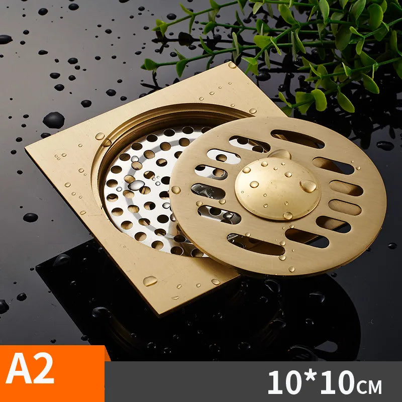 Caniveau de Douche Carré Anti-Odeur Inox 10 x 10 cm, Doré ou Chromé