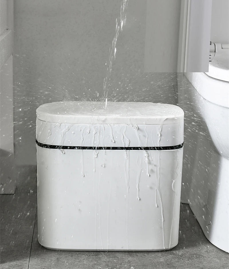 Poubelle Salle de Bain Étanche à Pression Blanche 14 Litres