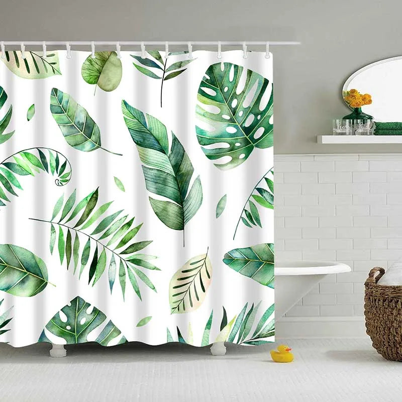 Rideau de Douche Feuillage Tropical Imperméable Polyester