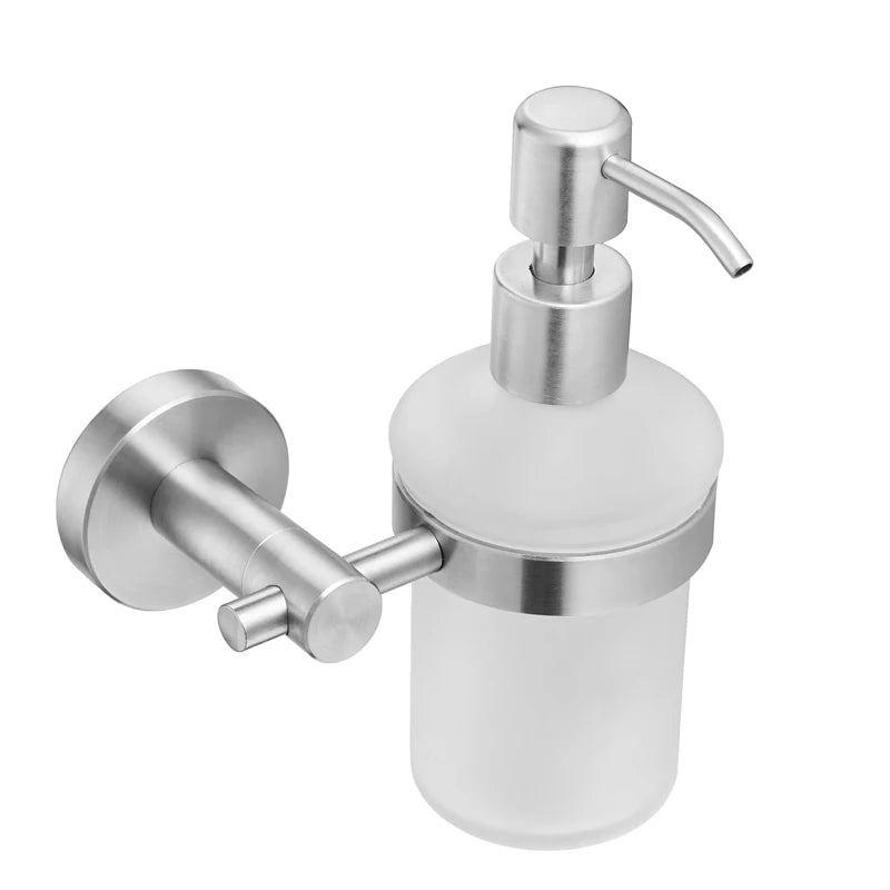Distributeur de Savon Mural Inox Brossé, Flacon Dépoli Rond ou Carré