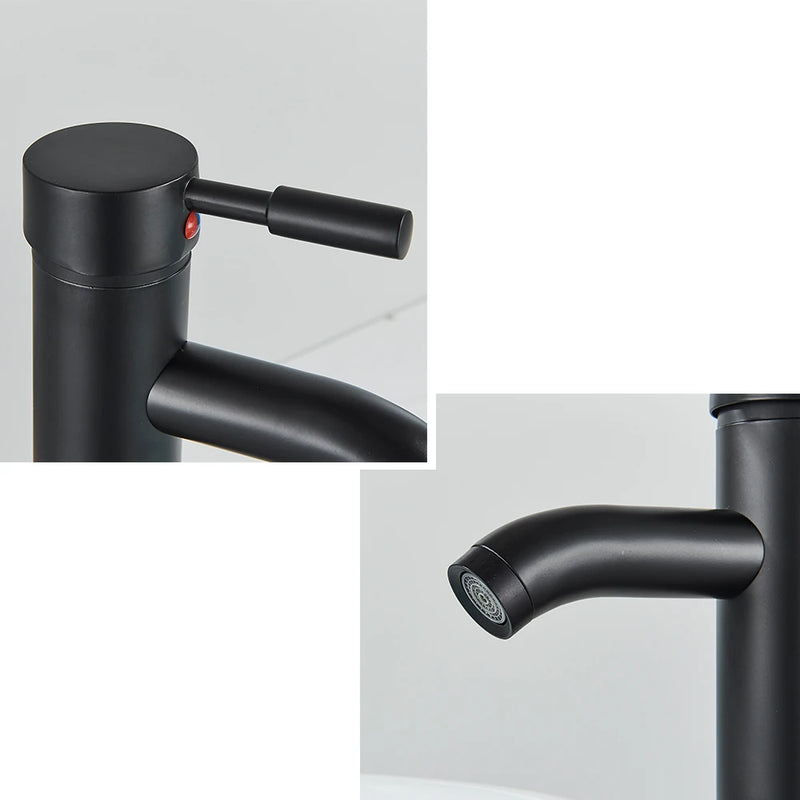 Mitigeur Lavabo Noir Mat Monotrou en Laiton, Haut ou Court, 5 Finitions