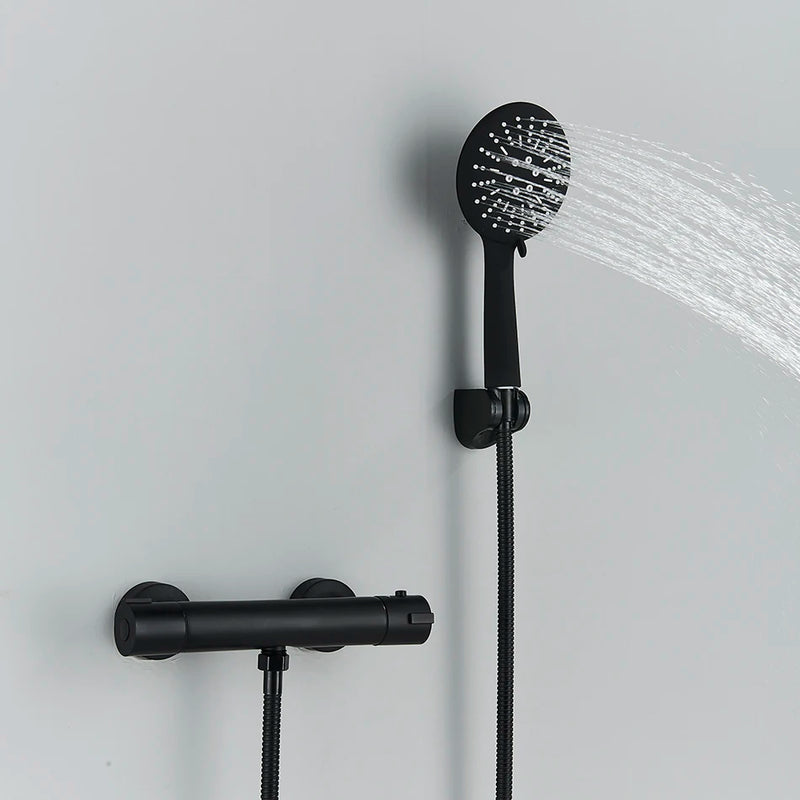 Colonne de Douche Thermostatique Noir et Chromé Laiton