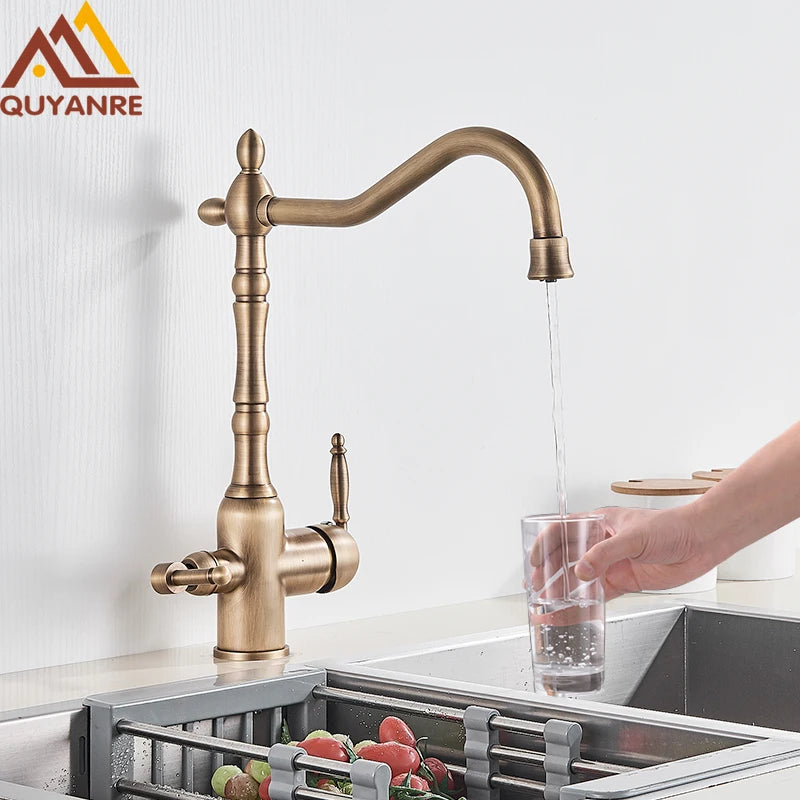 Mitigeur de Cuisine Filtrant Laiton Vieilli Rotatif 360°