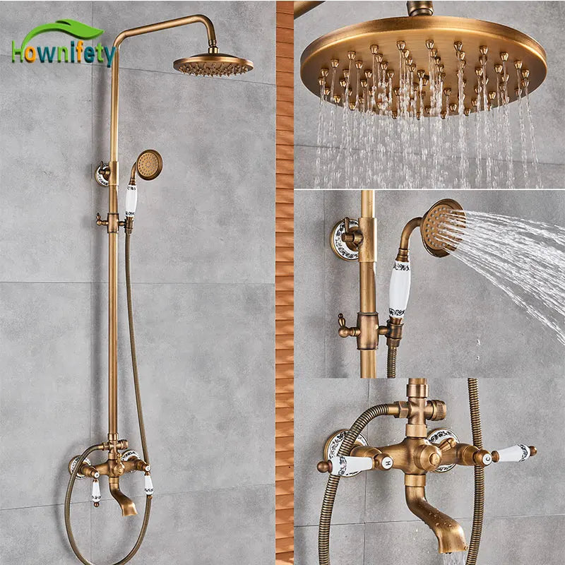 Colonne de Douche Rétro Laiton Antique avec Pommeau Pluie et Douchette