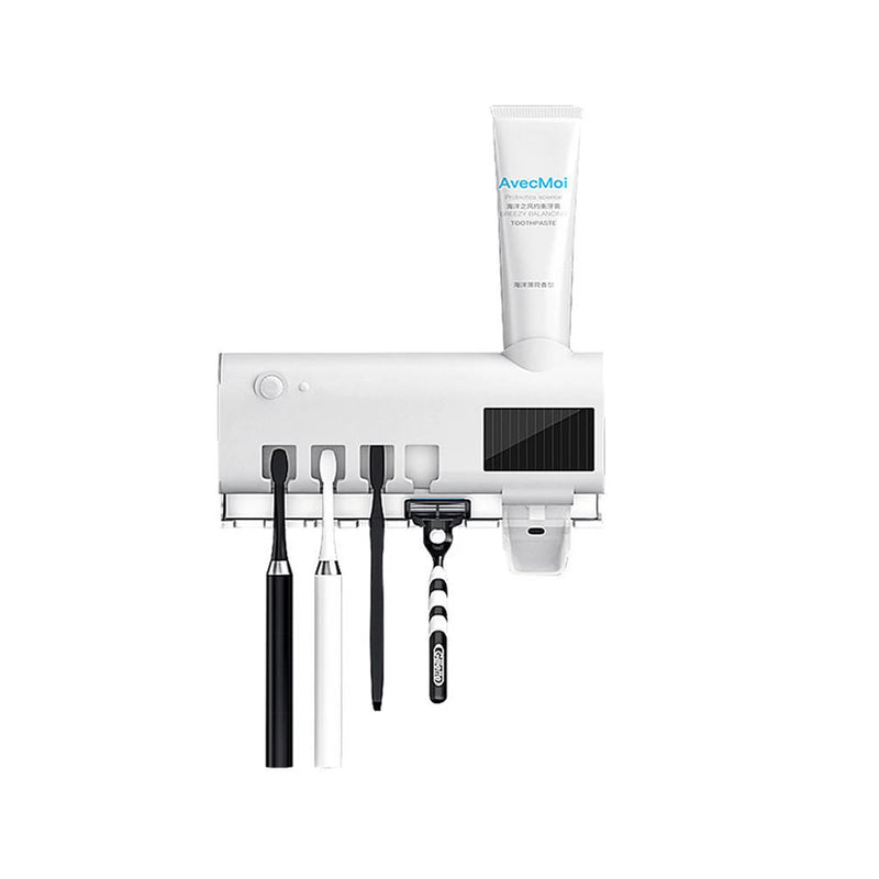 Porte-Brosse à Dents Mural Solaire UV avec Distributeur de Dentifrice, 4 Places