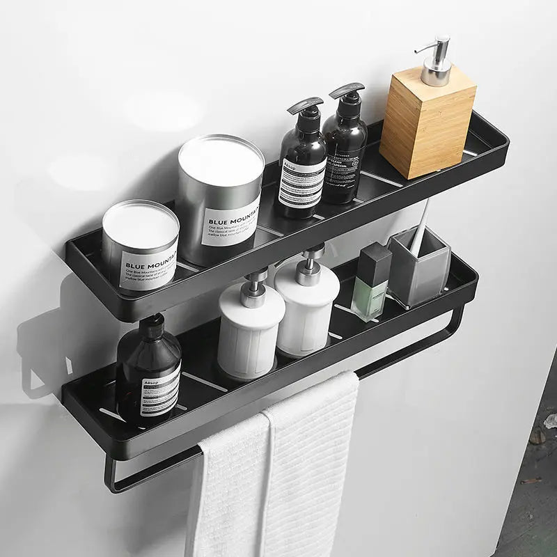 Étagère de Douche Murale avec Crochets et Barre