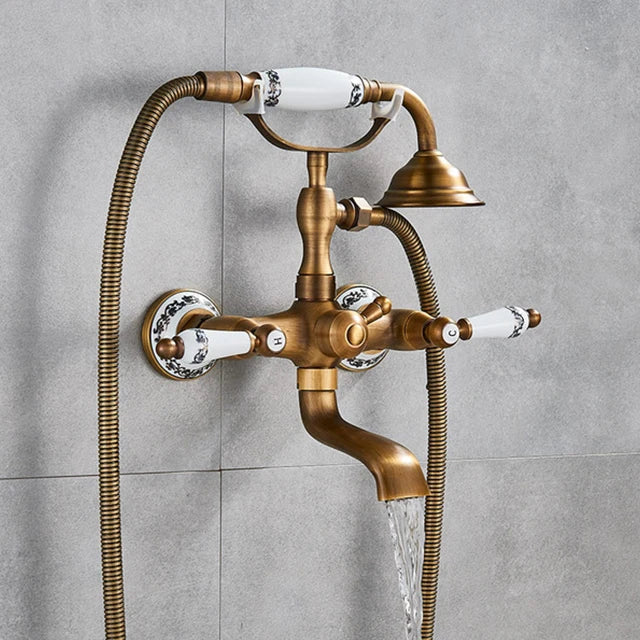 Robinet de Baignoire Laiton Cascade Dorée Style Rétro