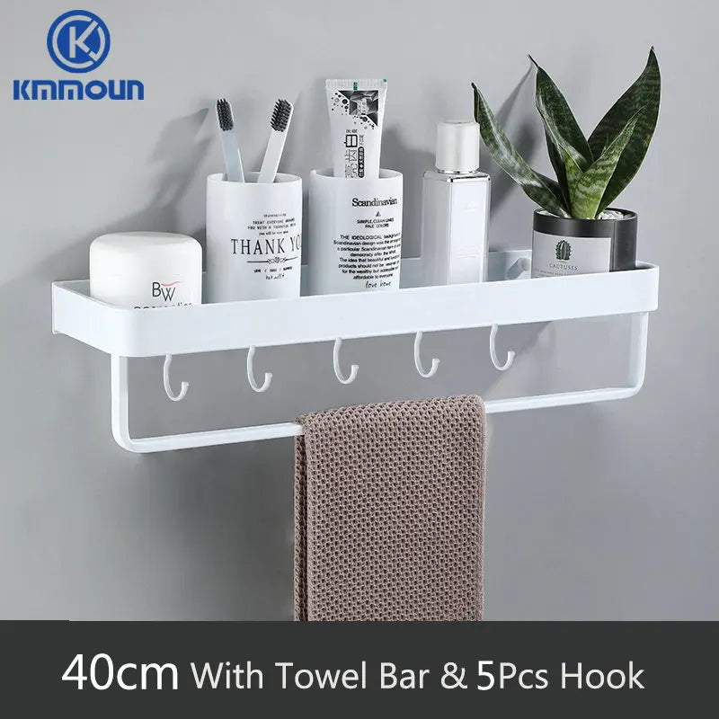 Étagère de Douche Murale avec Crochets et Barre
