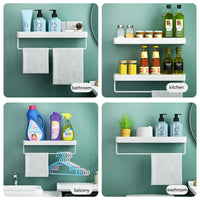 Étagère de Douche Murale avec Crochets et Barre