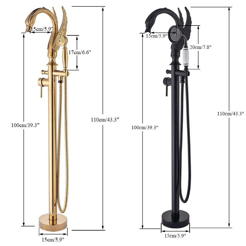 Robinet Baignoire sur Pied Col de Cygne Laiton avec Douchette, 4 Finitions