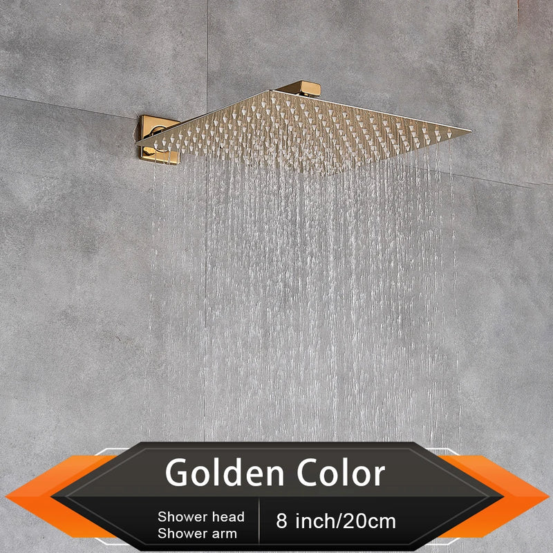 Pommeau de Douche Effet Pluie Carré Ultra-Plat, avec Bras Mural