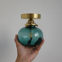 Applique Salle de Bain Dorée Globe Verre Côtelé, Opalin ou Bleu