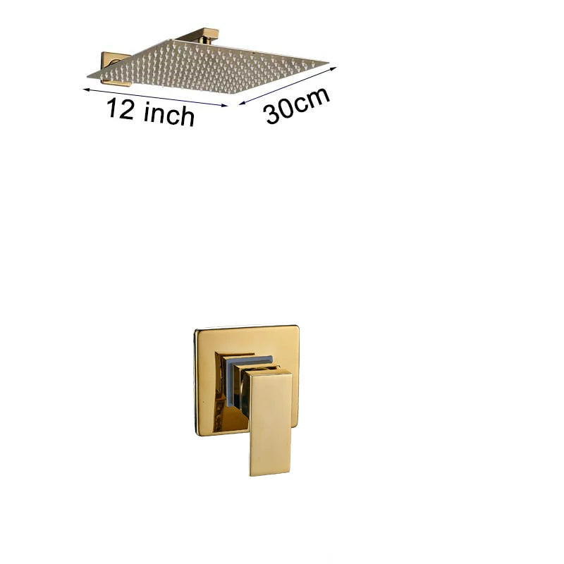 Douche Encastrable Dorée Carrée avec Pluie 20, 25 ou 30 cm