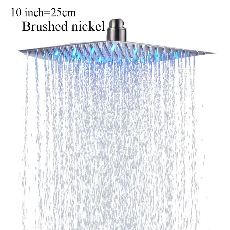 Pommeau de Douche LED Carré Inox Effet Pluie, 25 à 50 cm