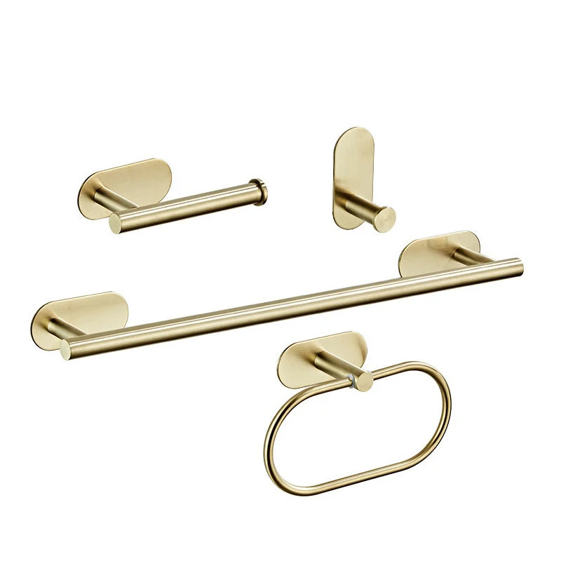 Accessoires Salle de Bain Adhésifs Doré Brossé à la Pièce, 5 Articles