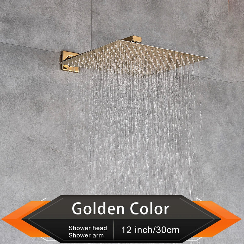 Pommeau de Douche Effet Pluie Carré Ultra-Plat, avec Bras Mural