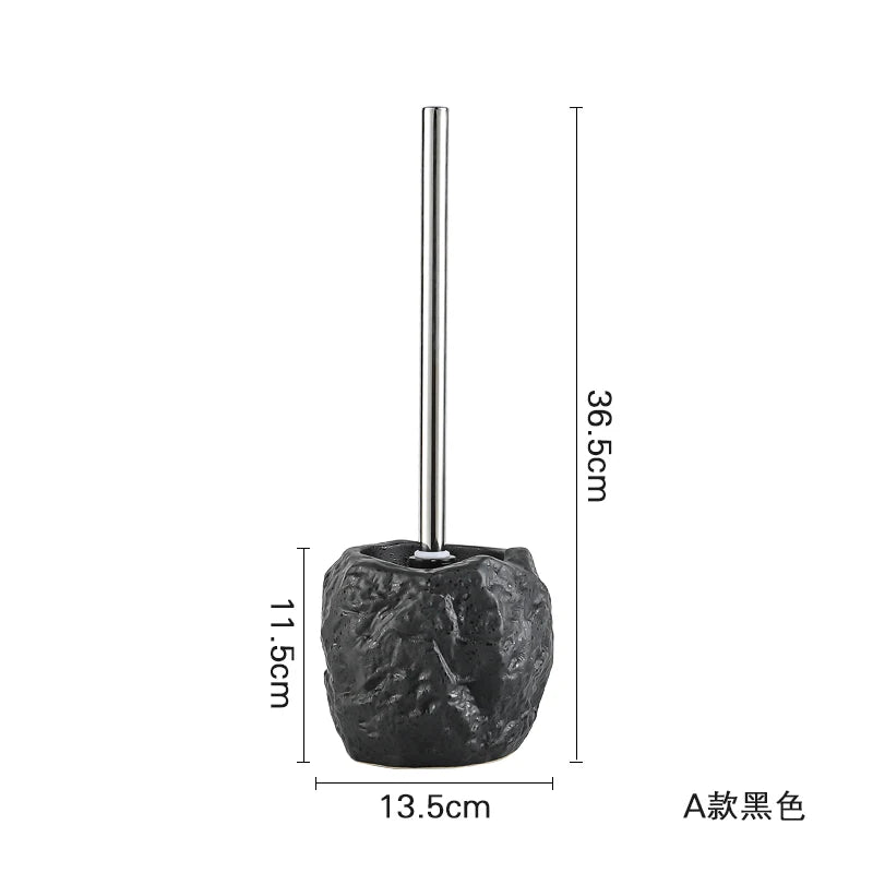 Brosse WC Céramique Effet Pierre Noire avec Manche Inox, 3 Modèles