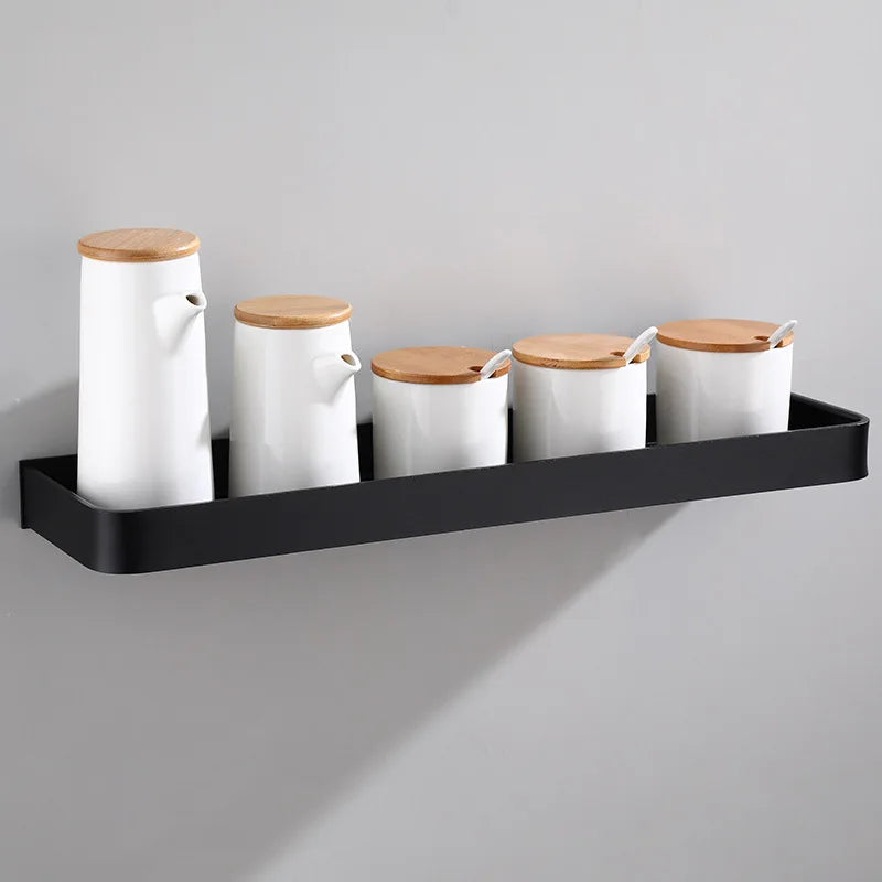 Étagère de Salle de Bain d'Angle Noire avec Barre à Crochets