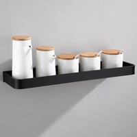 Étagère de Salle de Bain d'Angle Noire avec Barre à Crochets