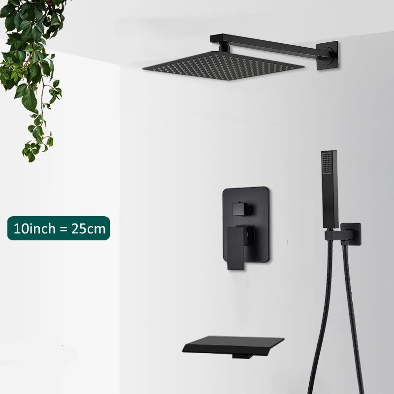 Douche Encastrable Noire Cascade de Pluie avec Bec