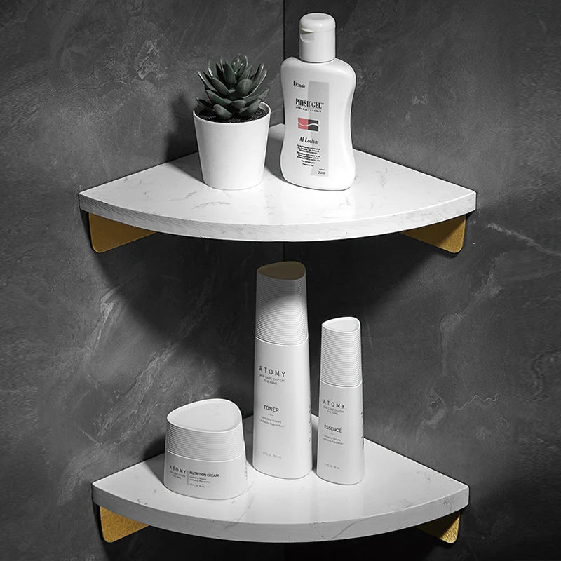 Étagère d'Angle Salle de Bain en Marbre Blanc avec Rangement