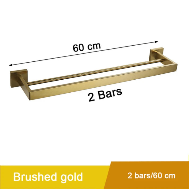 Porte-Serviette Mural Carré Inox 304 60 cm, 1 ou 2 Barres