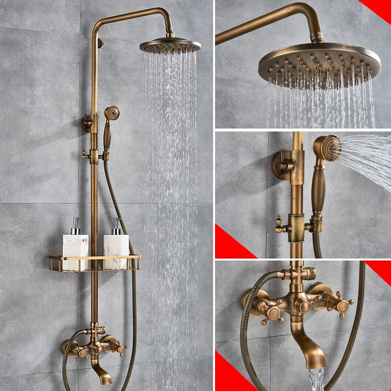 Colonne de Douche Rétro Laiton Antique ou Noir Mat, Pommeau Pluie 20 cm