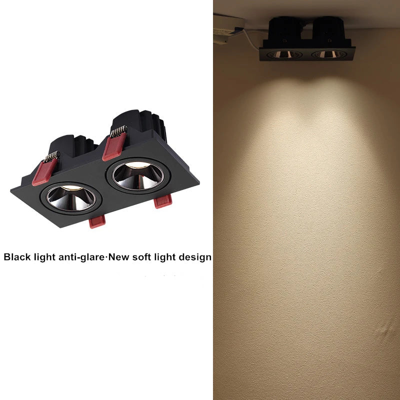 Spot LED Encastrable Carré Cuisine Anti-Éblouissement, Simple ou Double Tête