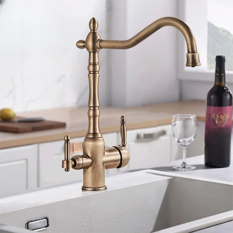 Mitigeur Cuisine Rétro Eau Filtrée en Laiton, Col de Cygne, 4 Finitions