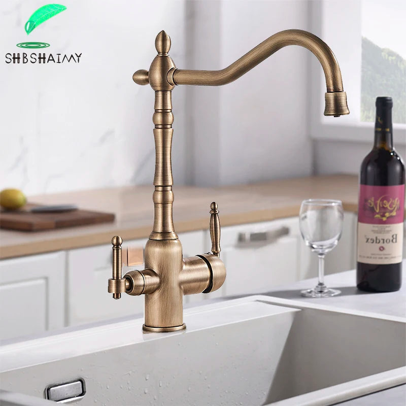 Mitigeur Cuisine Rétro Eau Filtrée en Laiton, Col de Cygne, 4 Finitions