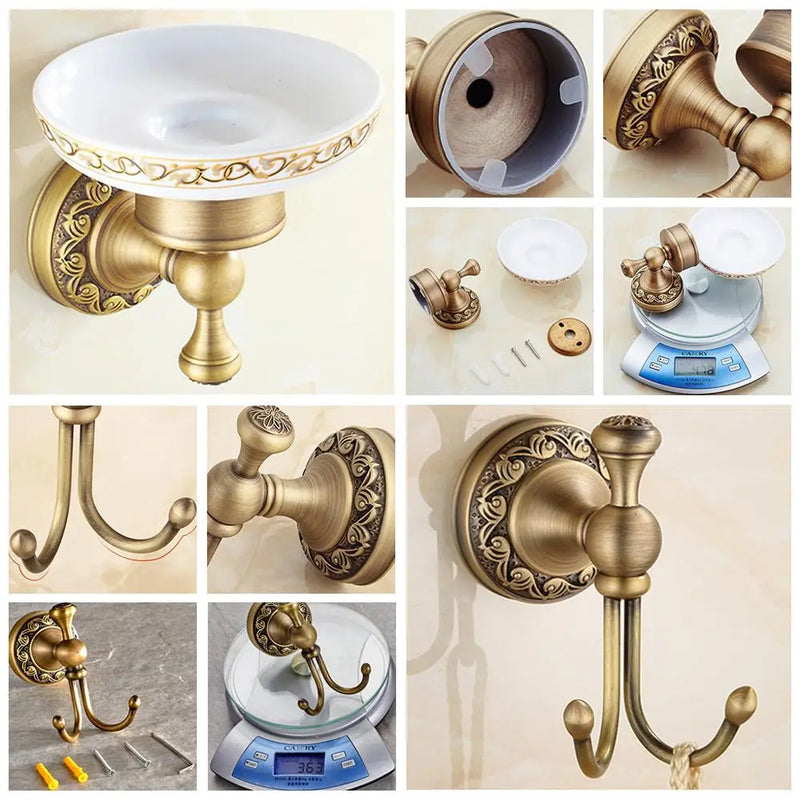 Ensemble d'Accessoires de Salle de Bain Bronze Antique avec Étagère