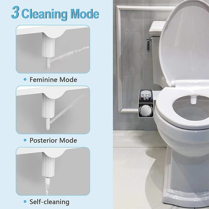 Bidet Non Électrique pour WC, Double Buse Autonettoyante, Eau Froide ou Chaude