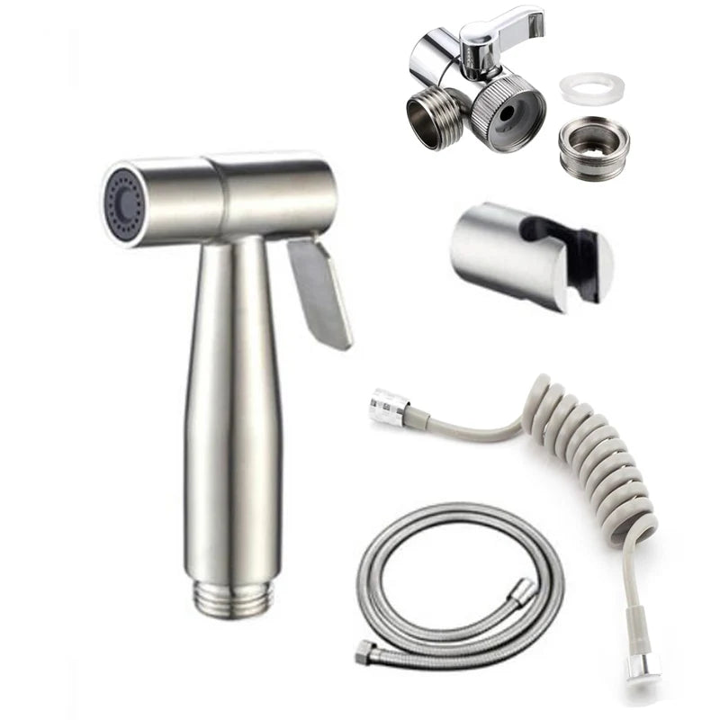 Douchette WC Inox à la Pièce avec Flexibles et Supports, 11 Articles