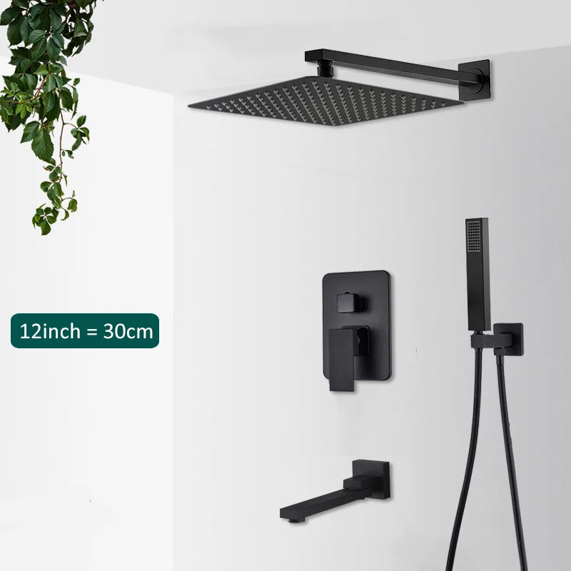 Douche Encastrable Noire Cascade de Pluie avec Bec