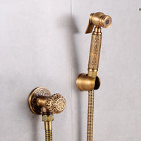Douchette WC Laiton Bronze Antique avec Robinet d'Angle Gravé