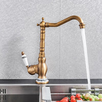 Mitigeur Lavabo Rétro Laiton Antique Pivotant, Poignée Céramique ou Laiton