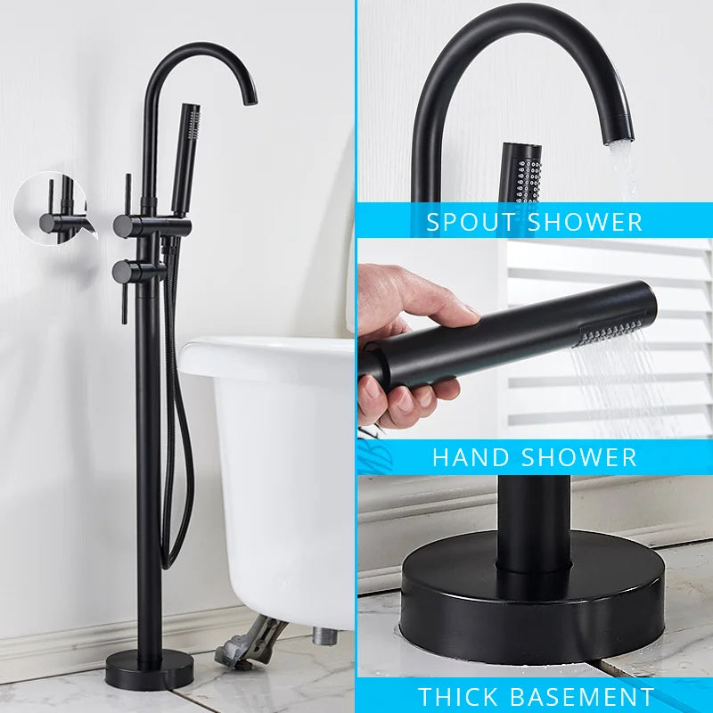 Robinet Baignoire Îlot avec Douchette et Inverseur, Laiton 115 cm