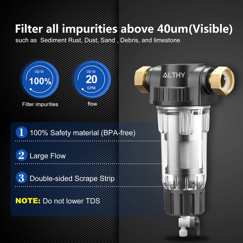 Préfiltre Toute la Maison Lavable à Contre-Courant, Tamis Inox 316L, Clé Fournie