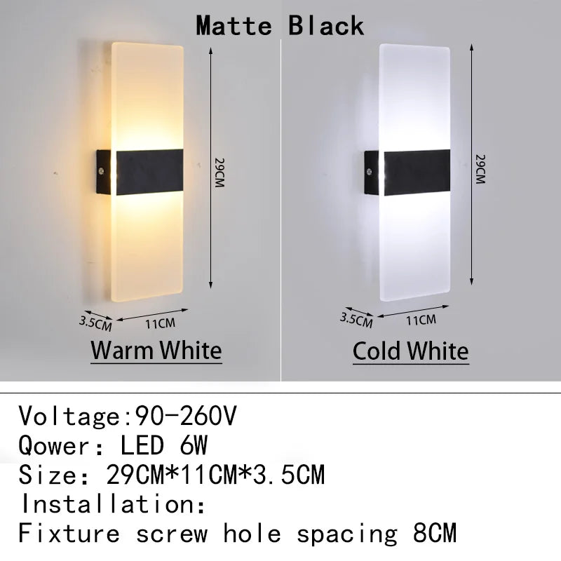 Applique Murale LED Acrylique Haut et Bas, 14 à 40 cm