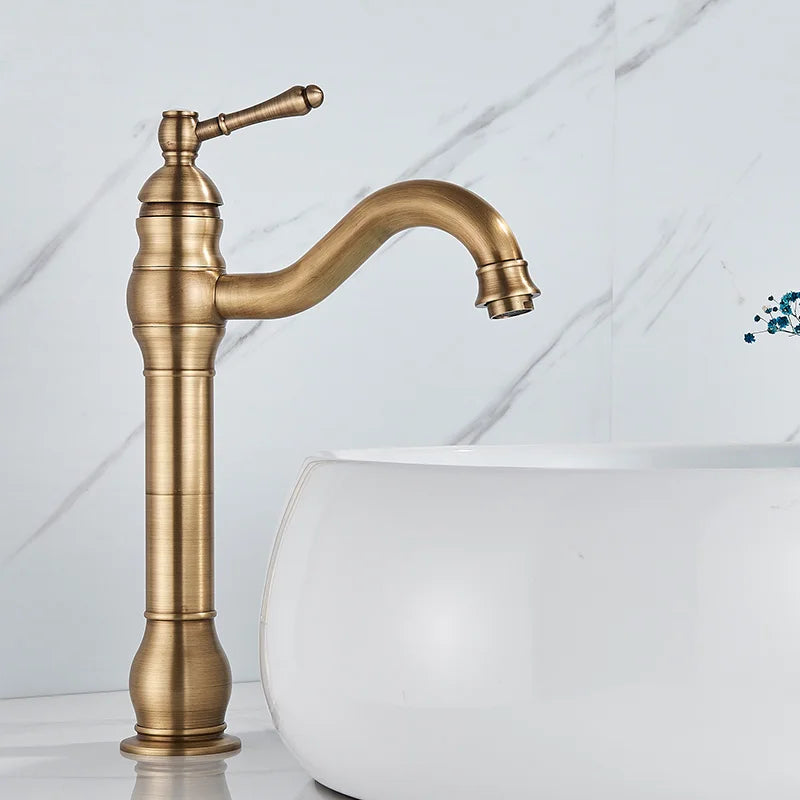 Mitigeur Lavabo Rétro Colonne Laiton Antique