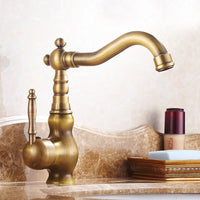 Mitigeur Lavabo Rétro Laiton Antique Pivotant, Poignée Céramique ou Laiton