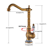 Mitigeur Lavabo Rétro Laiton Antique Pivotant, Poignée Céramique ou Laiton