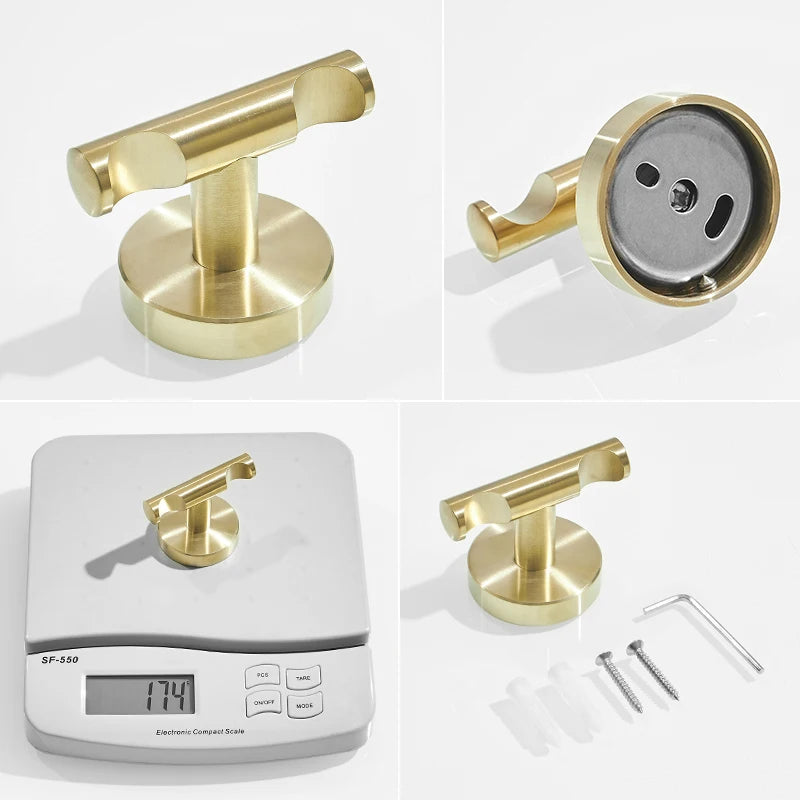 Patère Murale Inox Doré Brossé Multi-Usage