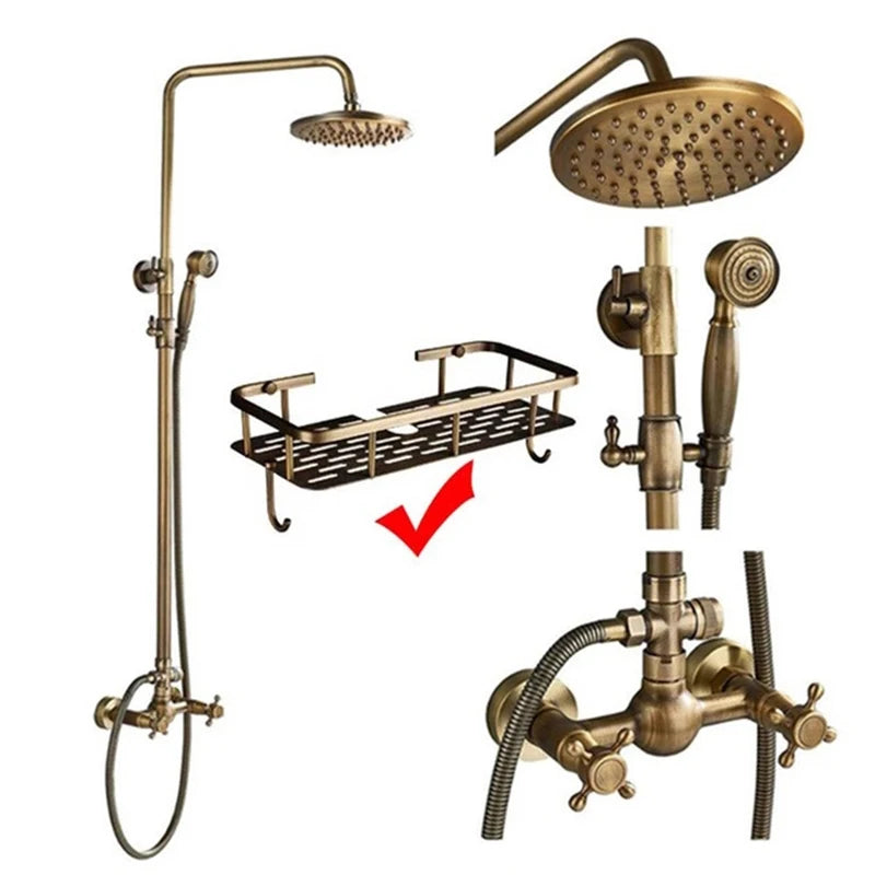 Colonne de Douche Rétro Laiton Antique ou Noir Mat, Pommeau Pluie 20 cm