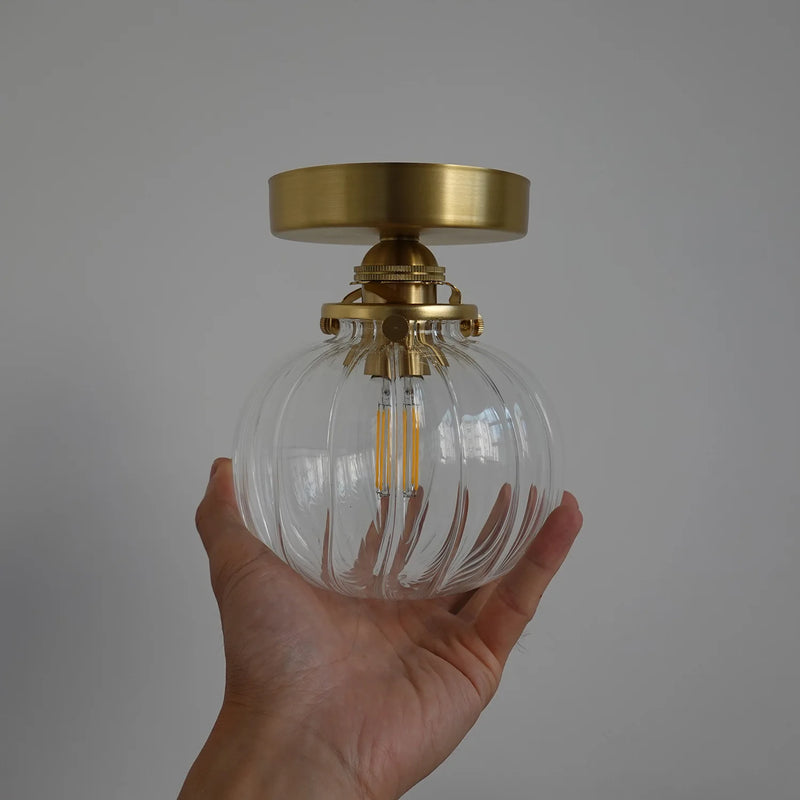 Applique Salle de Bain Dorée Globe Verre Côtelé, Opalin ou Bleu