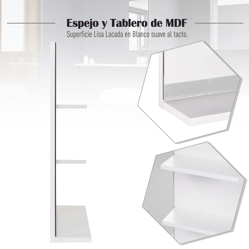 Miroir Salle de Bain Mural avec 3 Étagères Intégrées Blanc 60 cm
